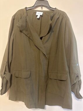 Nine West Olive Utility Jacket with Front Flap Pockets